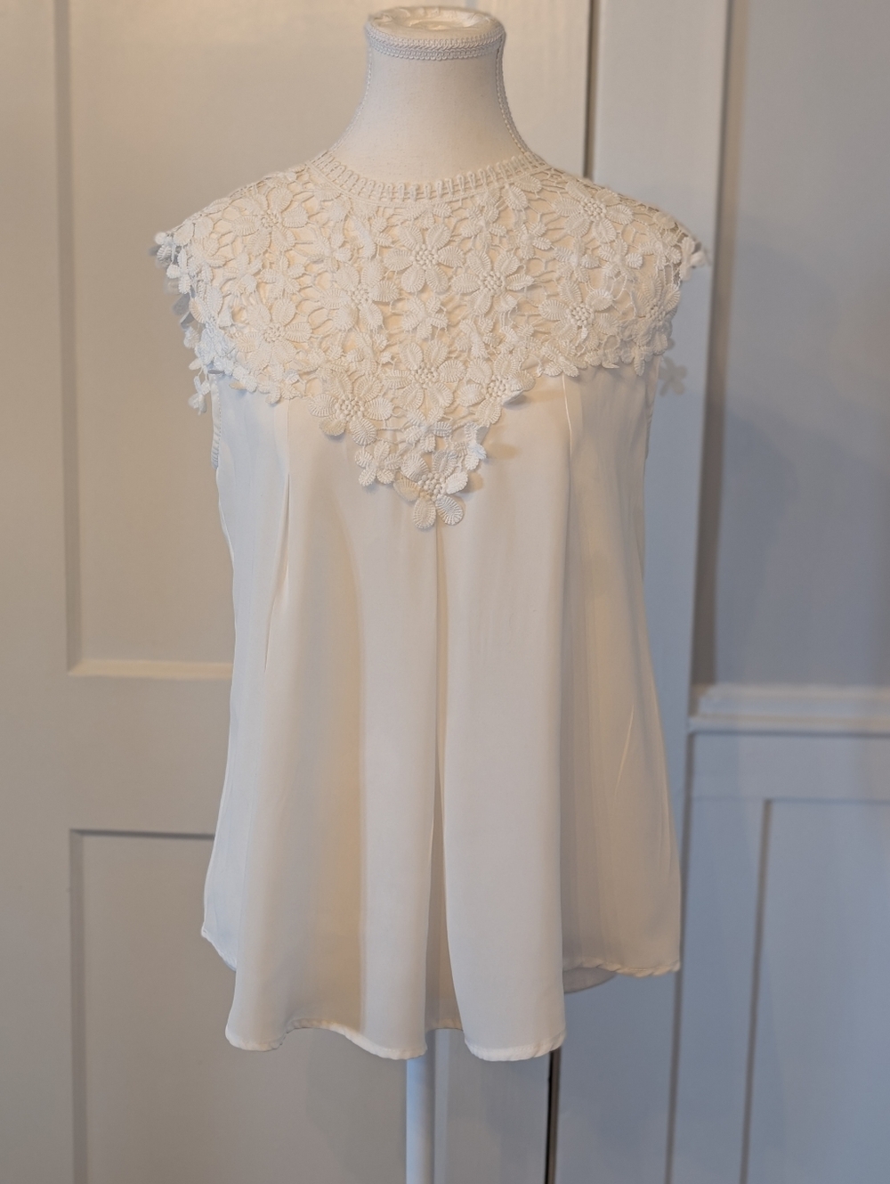 Semi Sheer Crochet Yoke Blouse - White